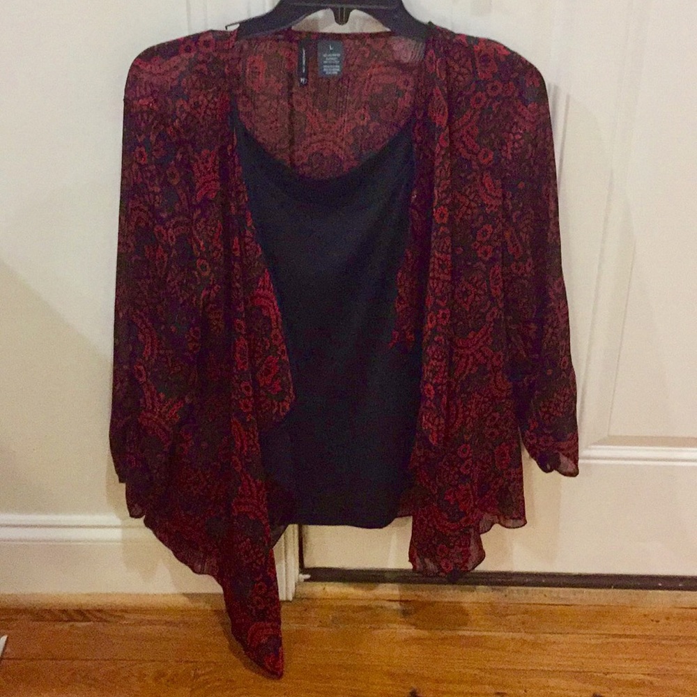Red & Black Partially See-through Top